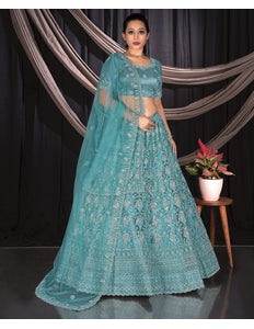 Sea Green Exclusive Net Lehenga Choli With Embroidered Work