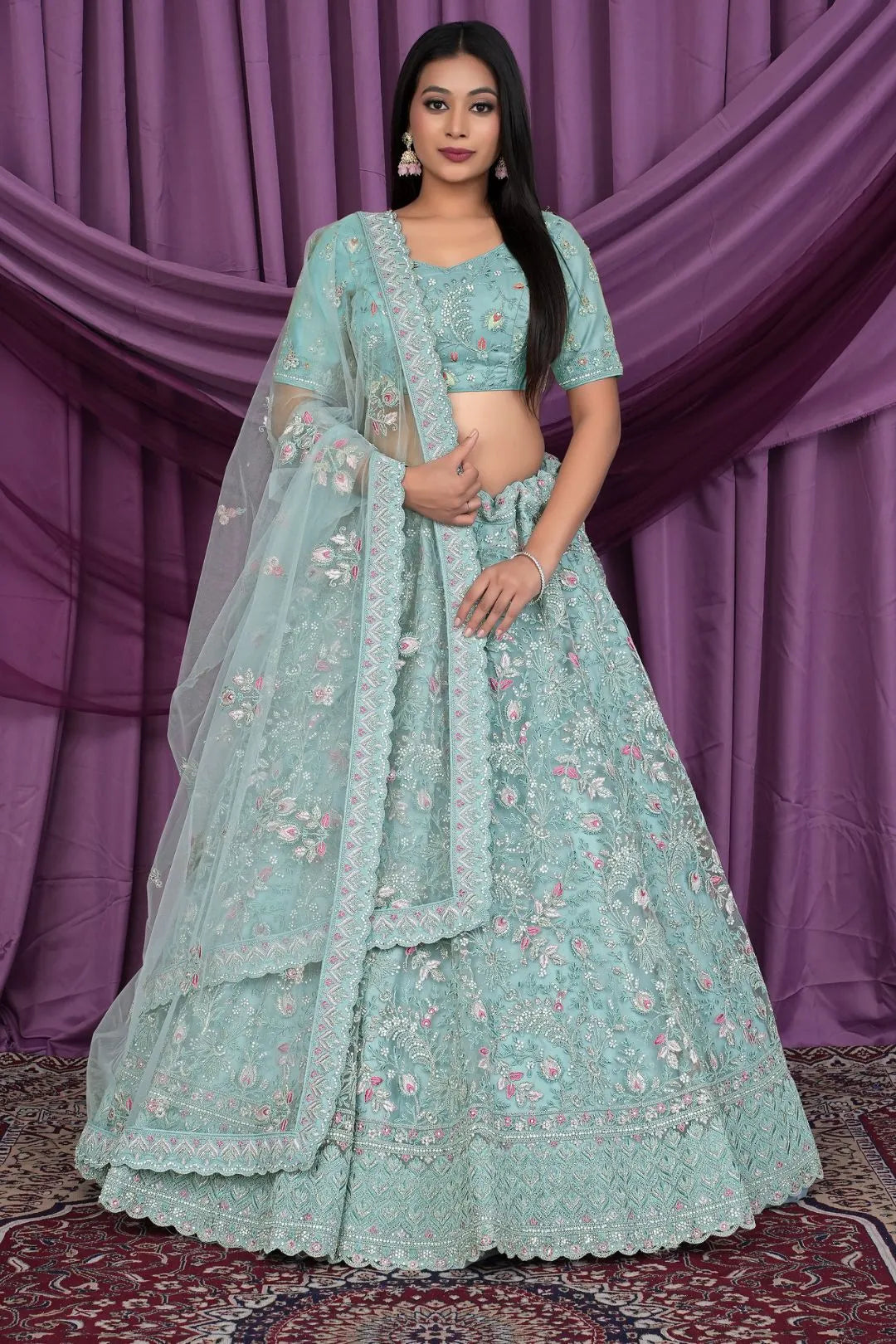 Sea Green Latest Heavy Net Lehenga Choli