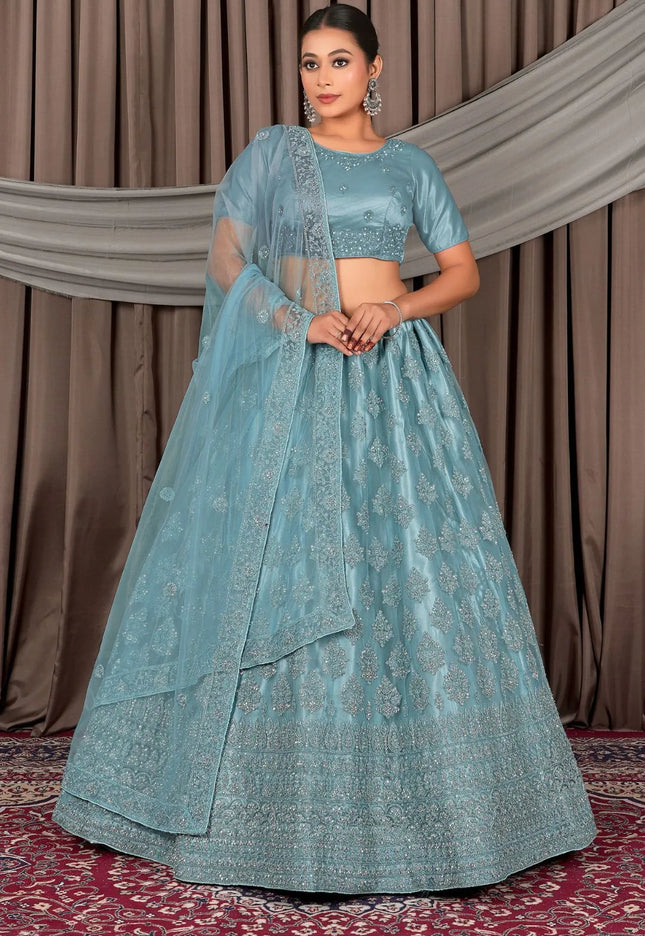 Sea Green Latest Net Lehenga Choli For Women