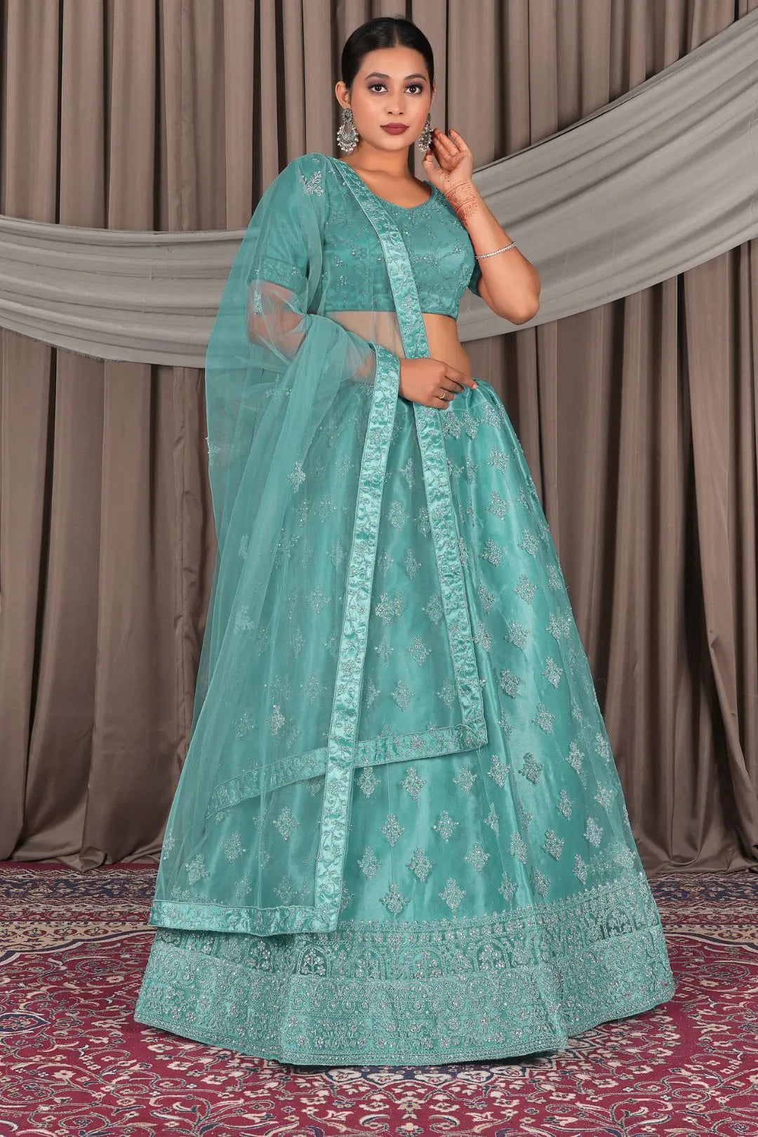 Sea Green Net Lehenga Designs For Wedding For Women