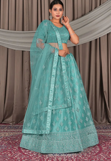 Sea Green Net Lehenga Designs For Wedding For Women