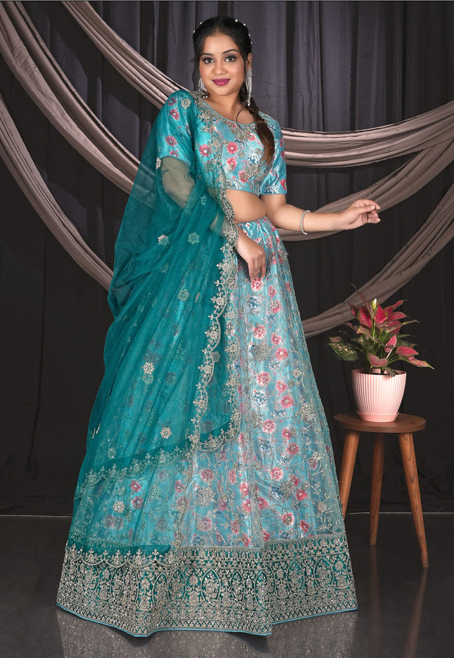 Sea Green Party Wear Lehenga Choli For Women