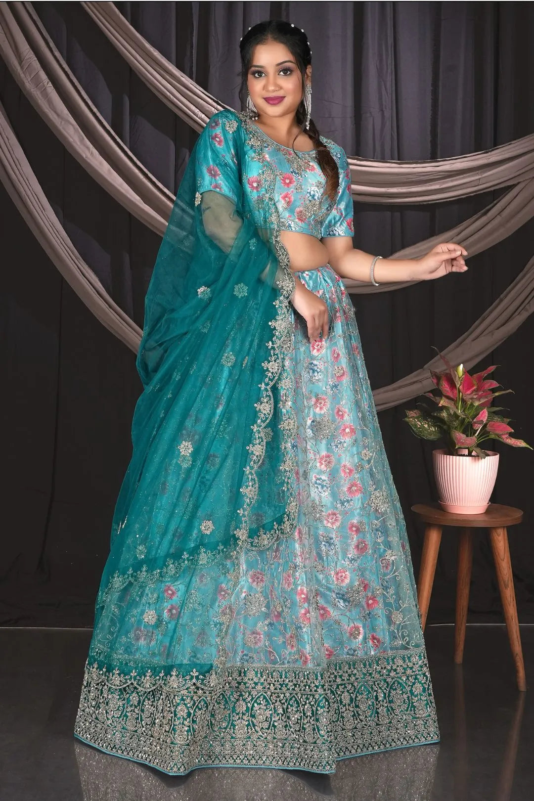 Sea Green Party Wear Lehenga Choli For Women