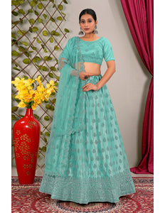 Sea Green Party Wear Net Lehenga Choli For Weddings Gajiwala
