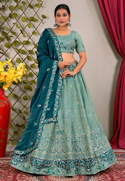 Sea Green Party Wear Viscose Lehenga Choli For Girls