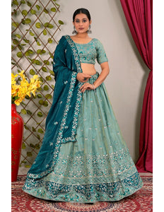 Sea Green Party Wear Viscose Lehenga Choli For Girls
