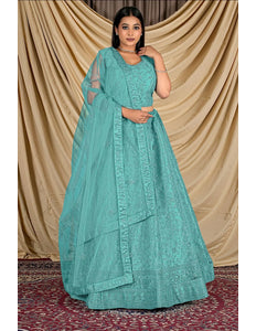 Sea Green Readymade Net Lehenga Choli For Weddings