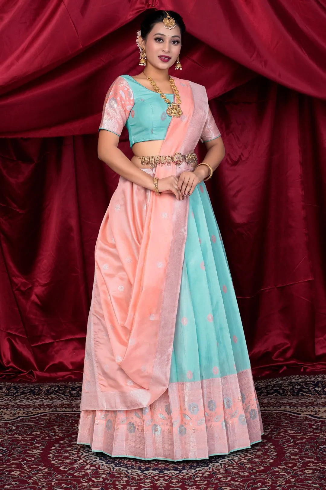 Sea Green Silk Fabric Lehenga Choli For Women