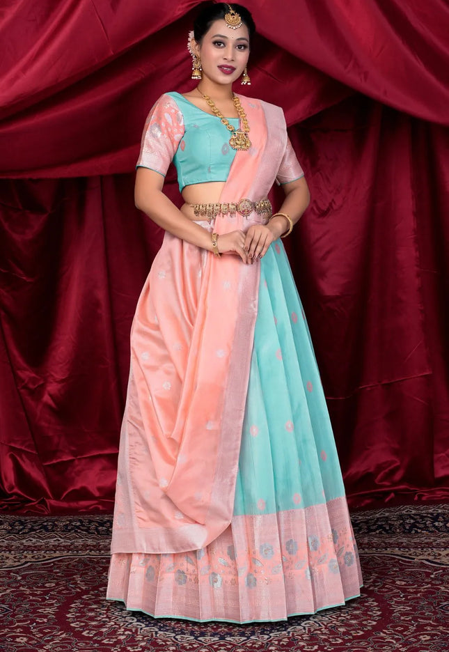 Sea Green Silk Fabric Lehenga Choli For Women