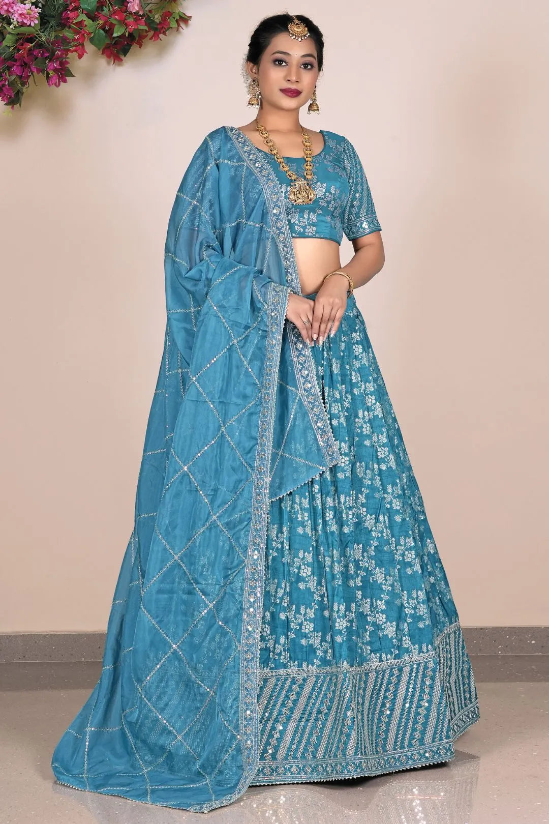 Sea Green Viscose Fabric Half Saree For Women