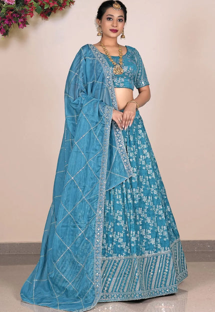 Sea Green Viscose Fabric Half Saree For Women