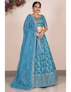 Sea Green Viscose Fabric Half Saree For Women