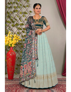 Woman in traditional outfit with floral patterns lehenga choli with dupatta