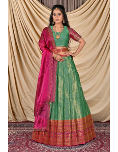 Sea Green Zari Silk Lehenga Choli With Zari Woven
