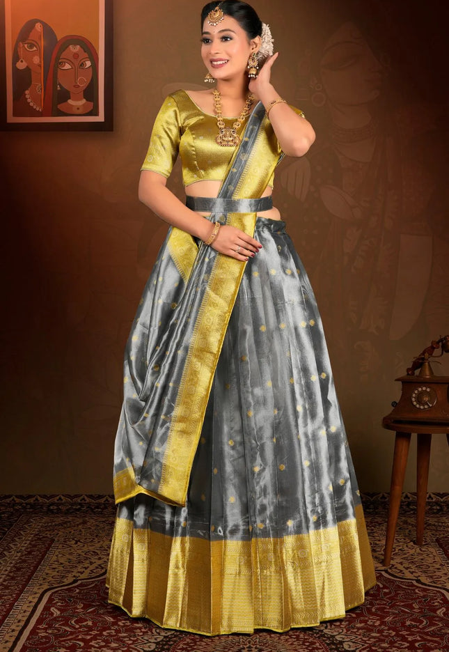 Gray Tissue Silk Zari Work Lehenga Choli For Women