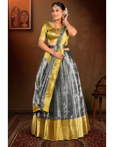 Gray Tissue Silk Zari Work Lehenga Choli For Women