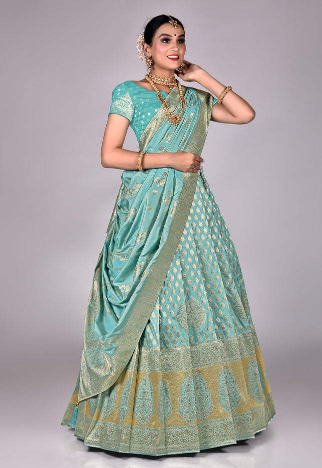 Sky Blue Banarasi Half Saree