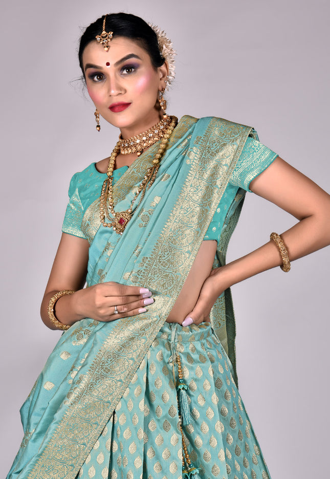 Sky Blue Banarasi Half Saree