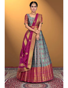 Sky Blue Jacquard Silk With Digital Print Latest Lehenga Choli