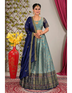 Sky Blue Banarasi Zari Silk Lehenga Choli for Women