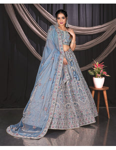 Sky Blue Colour Net Semi Stitch Lehenga Choli