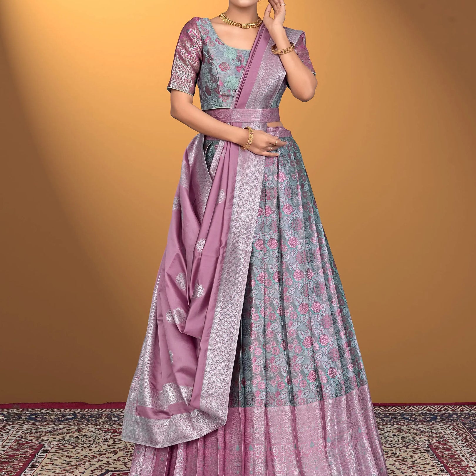 Woman wearing a traditional lehenga choli