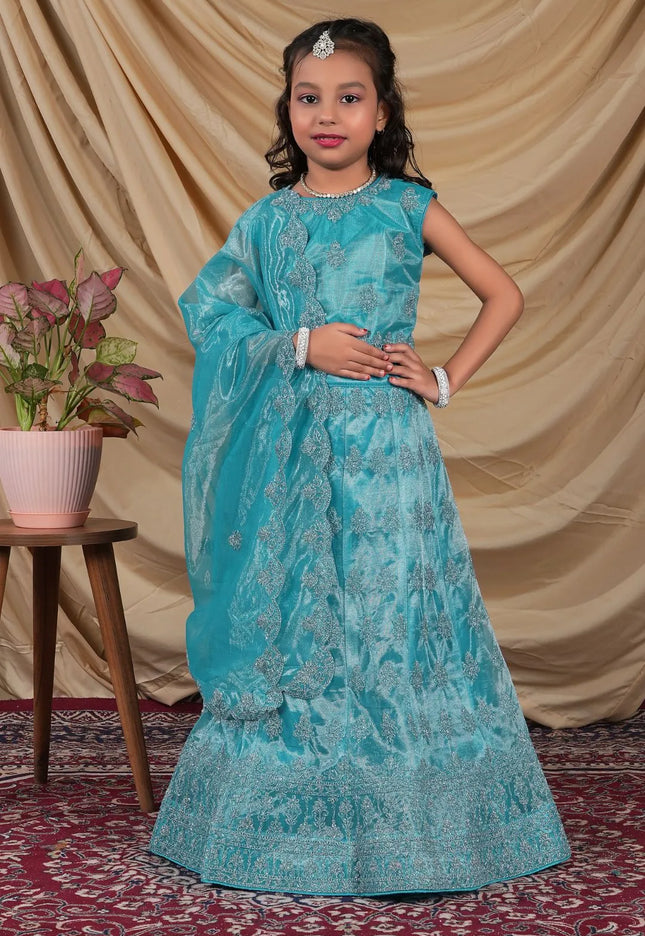 Sky Blue Kids Readymade Lehenga for Girls