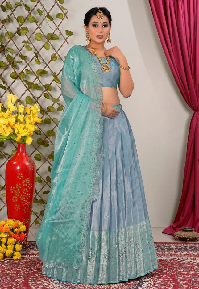 Sky Blue Latest Jacquard Silk Zari Weaving Lehenga Choli