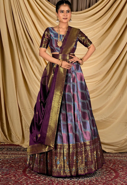 Sky Blue Silk Half Saree Lehenga With Zari Work