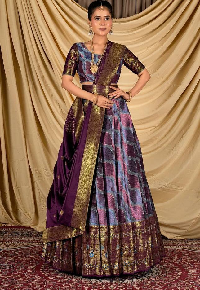 Sky Blue Silk Half Saree Lehenga With Zari Work