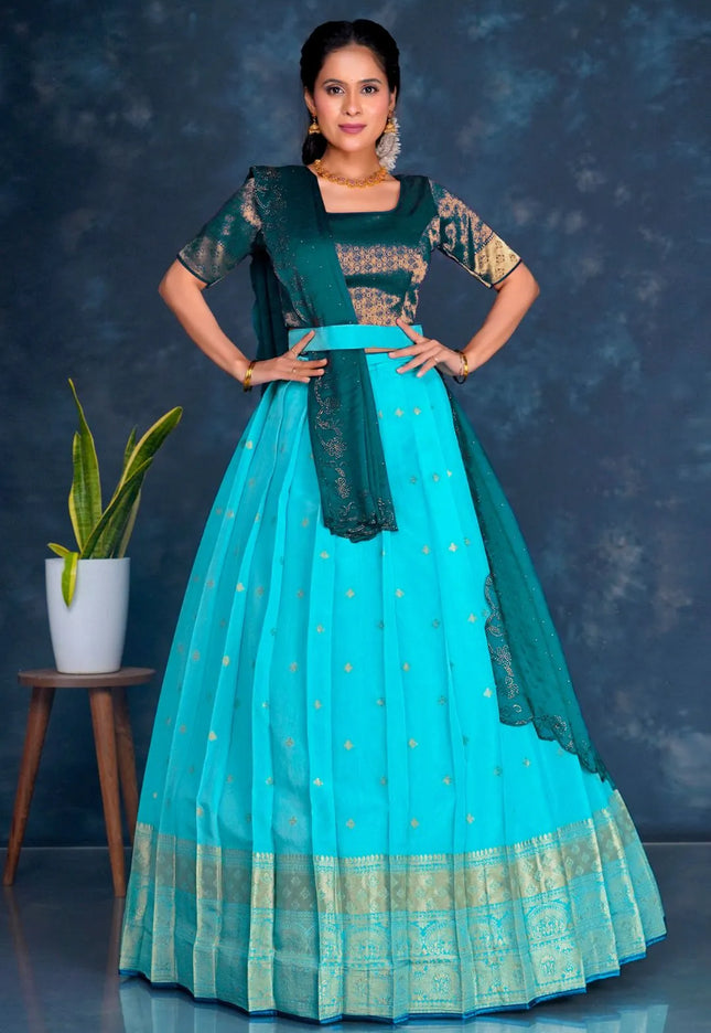 Sky Blue Viscose Silk Lehenga Choli With Zari Weaving