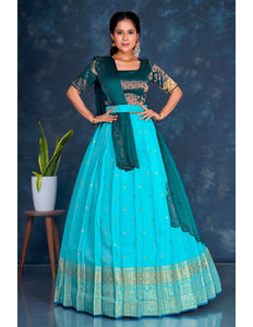 Sky Blue Viscose Silk Lehenga Choli With Zari Weaving