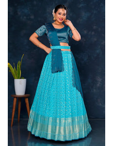 Sky Blue Viscose Silk Lehenga Choli With Zari Work