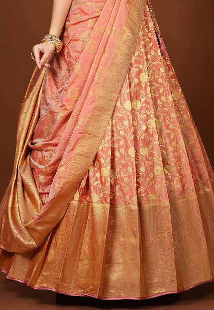 Peach Banarasi Silk Lehenga