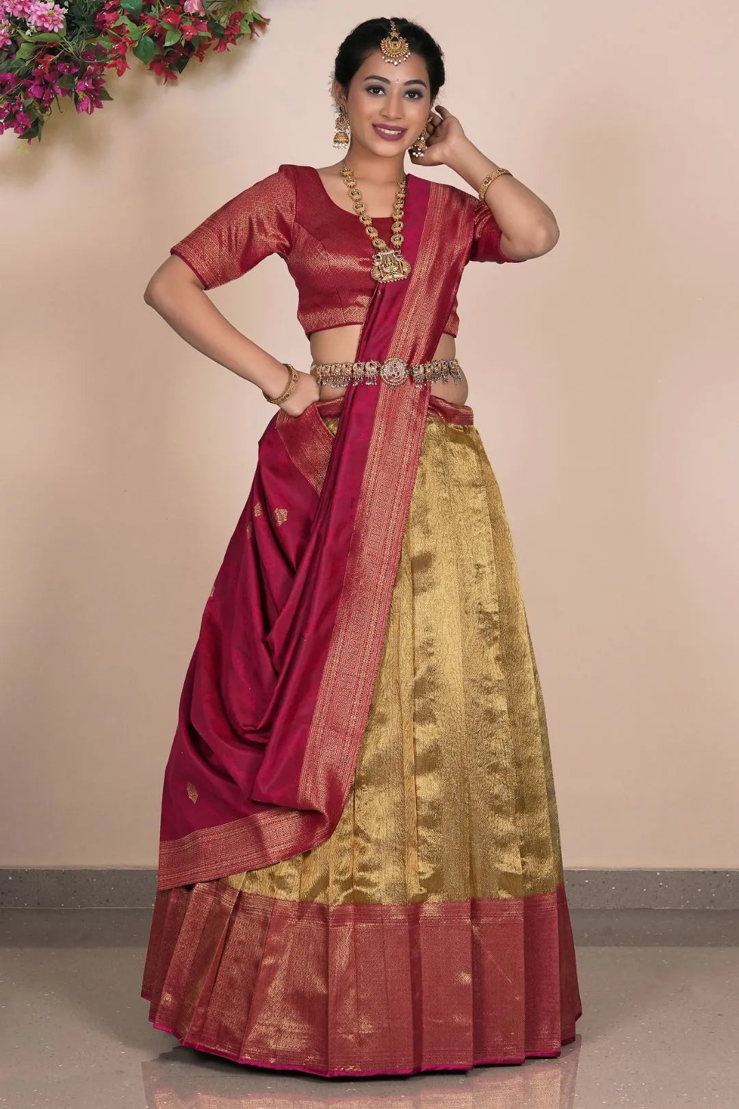 Gold Traditional Tissue Silk Lehenga Choli
