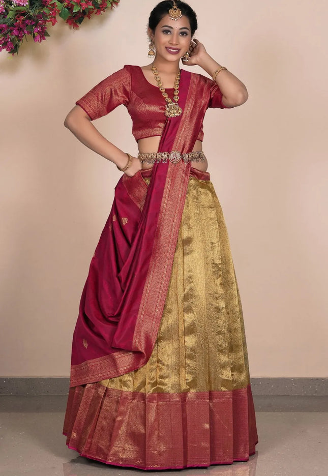 Gold Traditional Tissue Silk Lehenga Choli