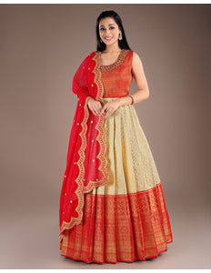 Red Long Banarasi Silk Gown