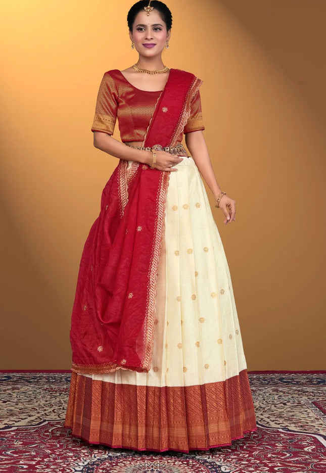 Tussar Banarasi Silk Half Saree With Zari Weaving