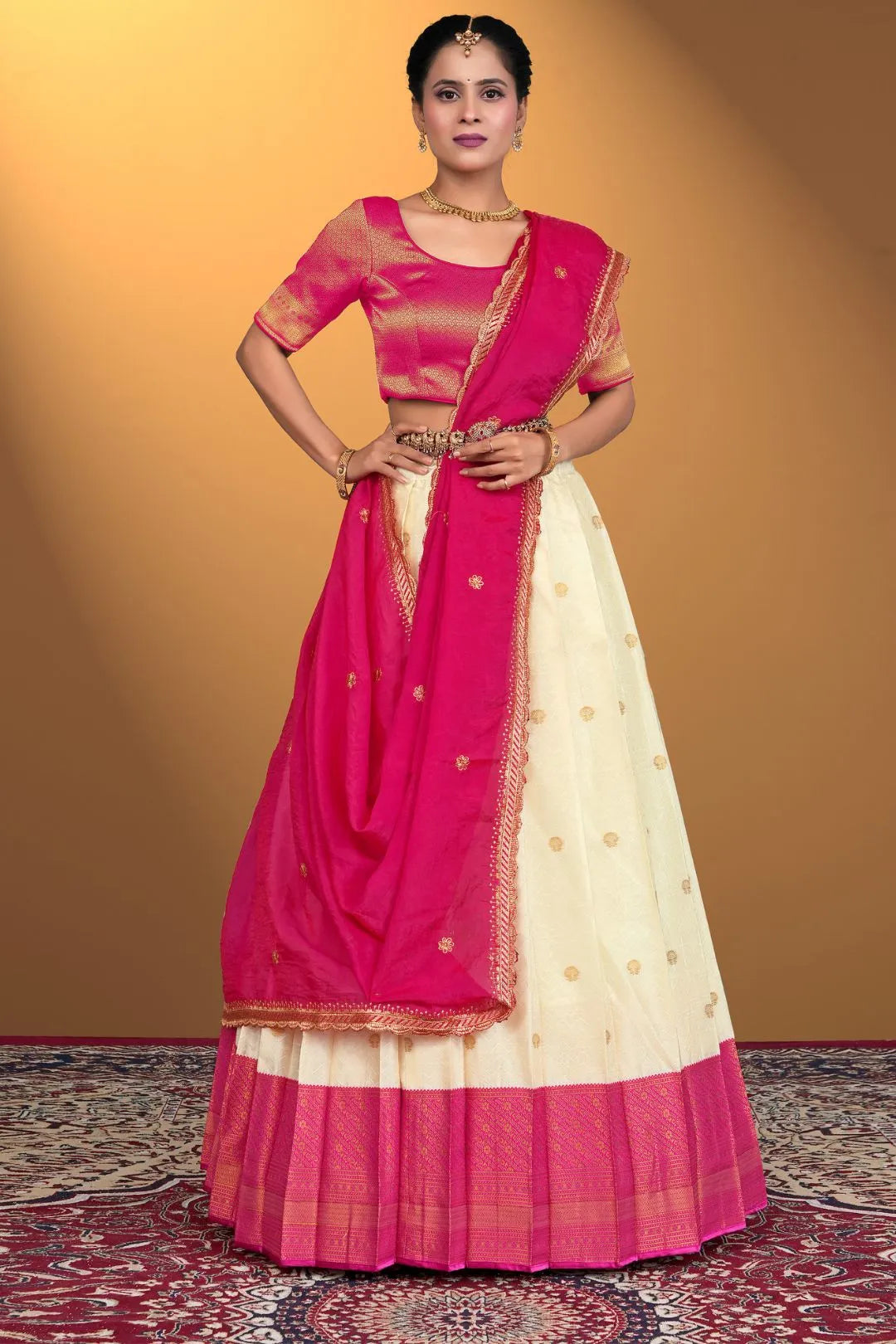 Tussar Banarasi Silk Half Saree With Zari Weaving