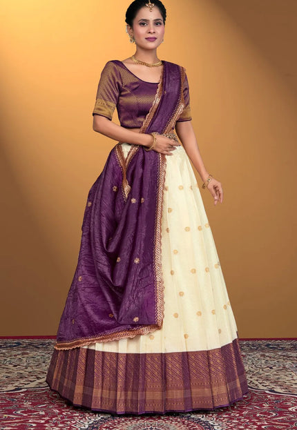 Tussar Banarasi Silk Half Saree With Zari Weaving