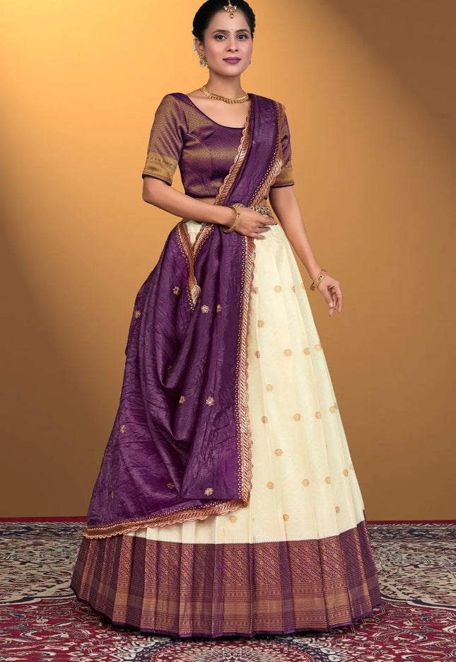 Tussar Banarasi Silk Half Saree With Zari Weaving