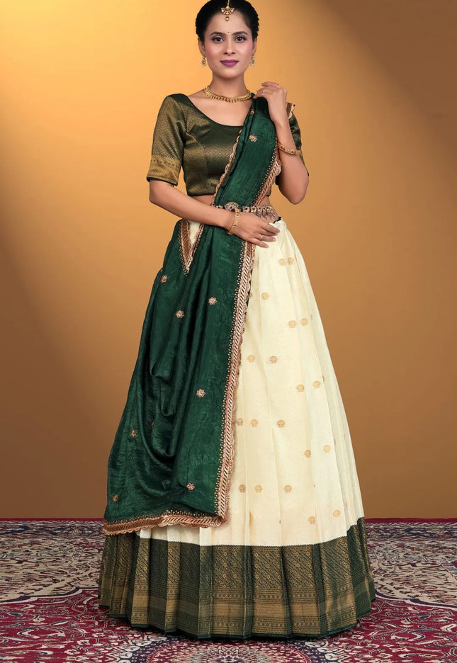 Tussar Banarasi Silk Half Saree With Zari Weaving