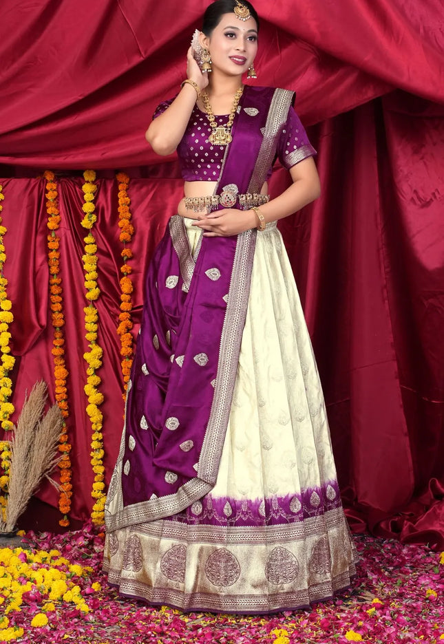 Tussar Viscose Silk Half Saree With Zari Work