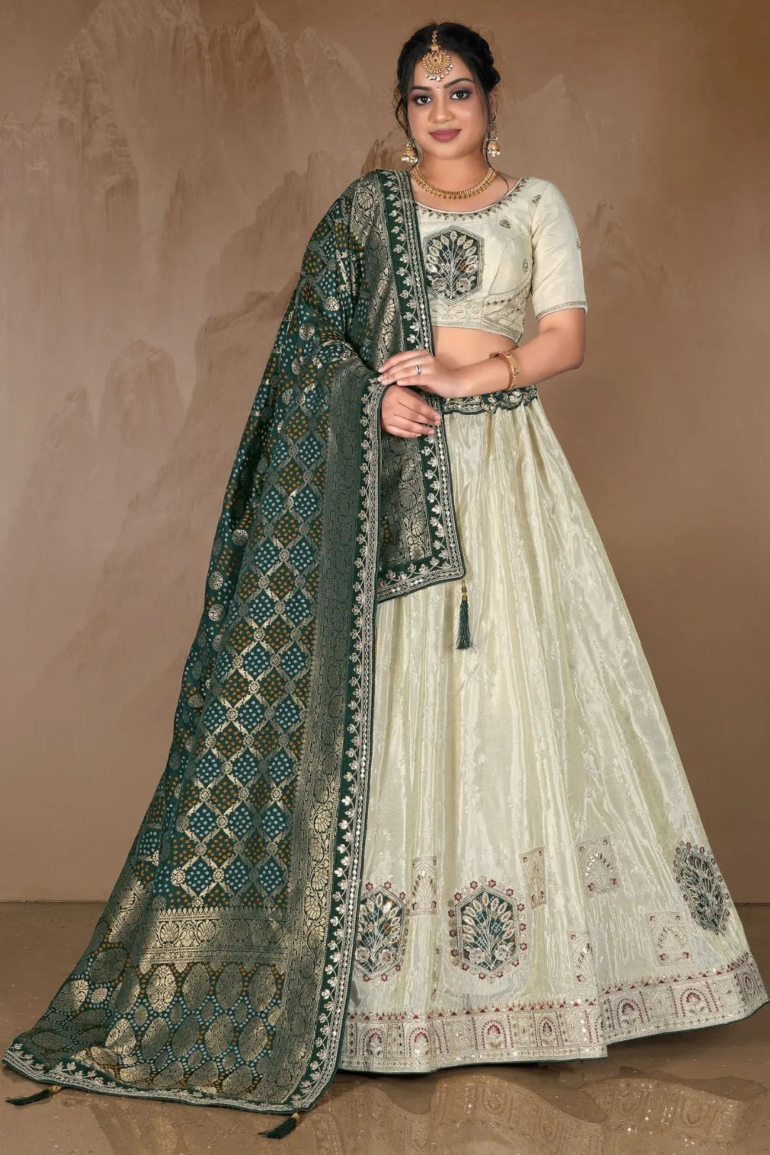Off White Viscose Fabric Lehenga Choli For Women