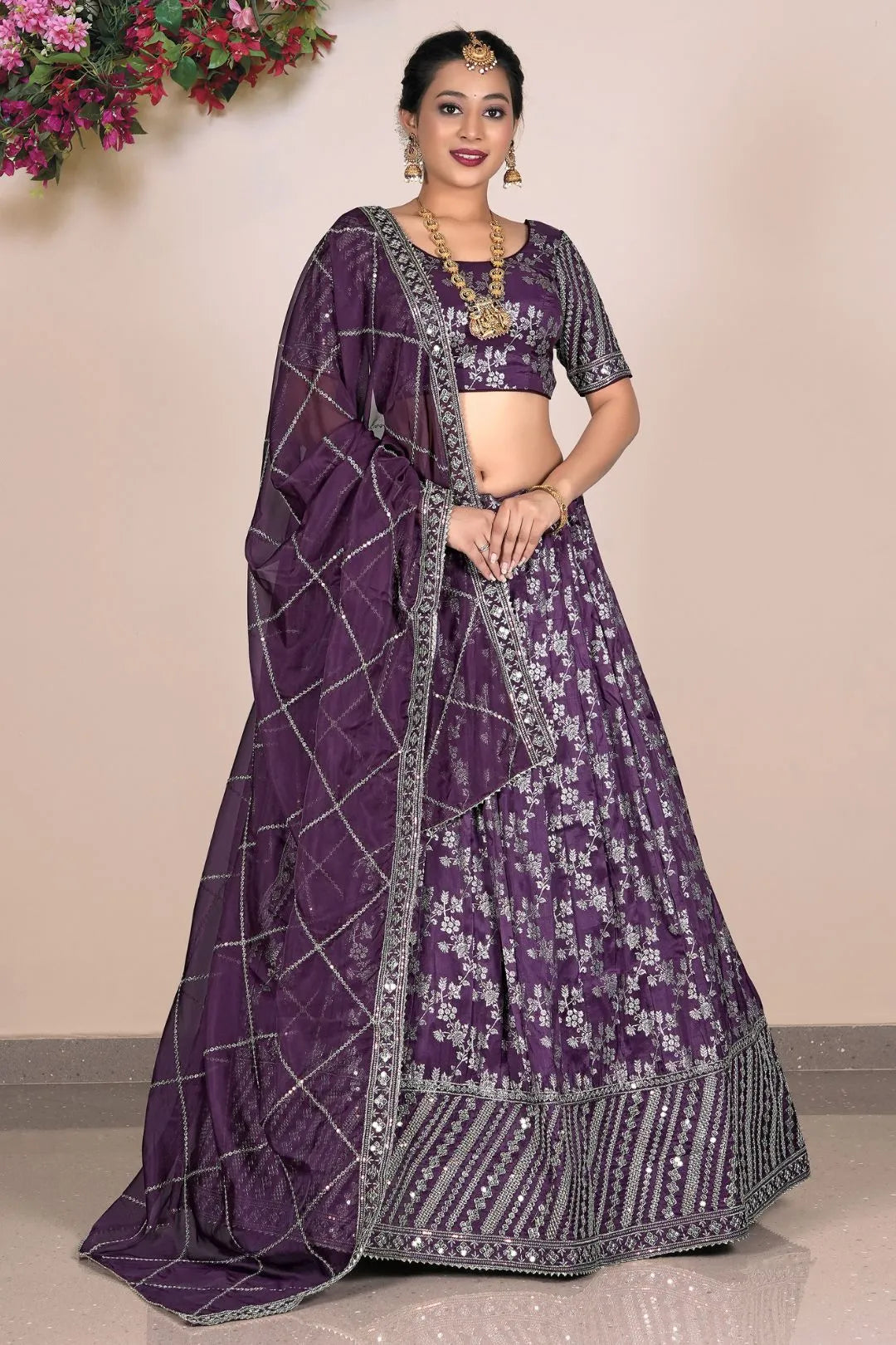 Purple Viscose Fabric Half Saree For Women