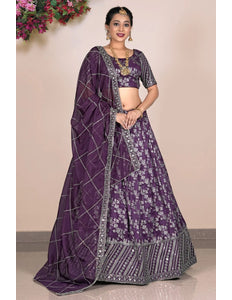 Purple Viscose Fabric Half Saree For Women
