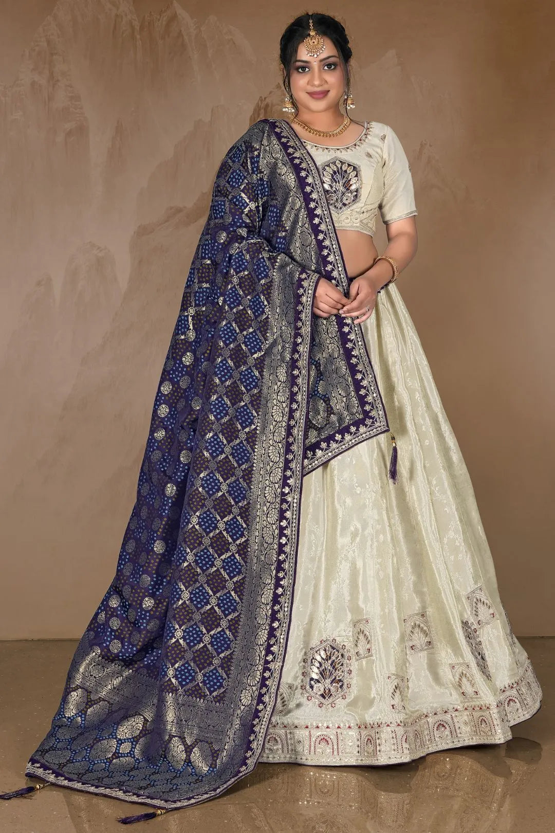 Off White Viscose Fabric Lehenga Choli For Women