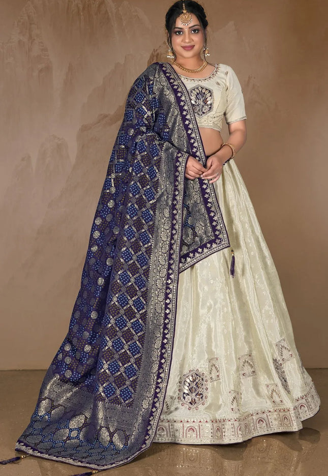 Off White Viscose Fabric Lehenga Choli For Women