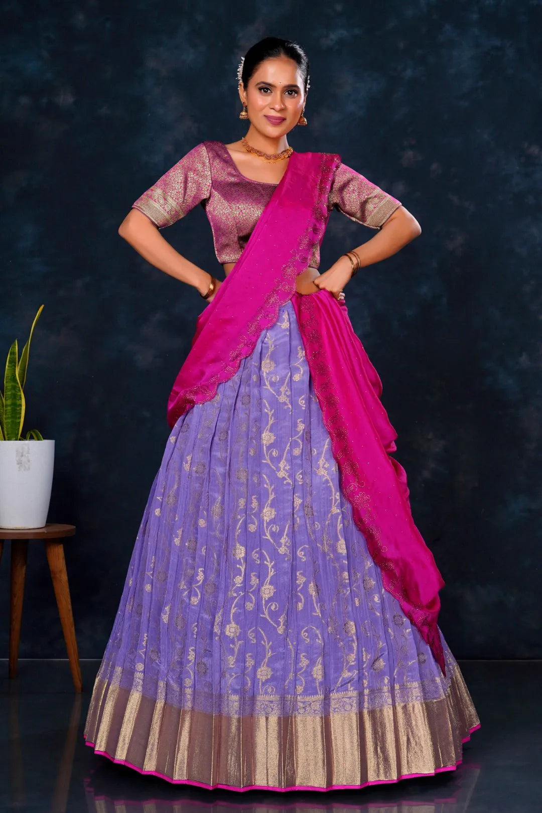 Purple Viscose Silk Lehenga Choli With Zari Work