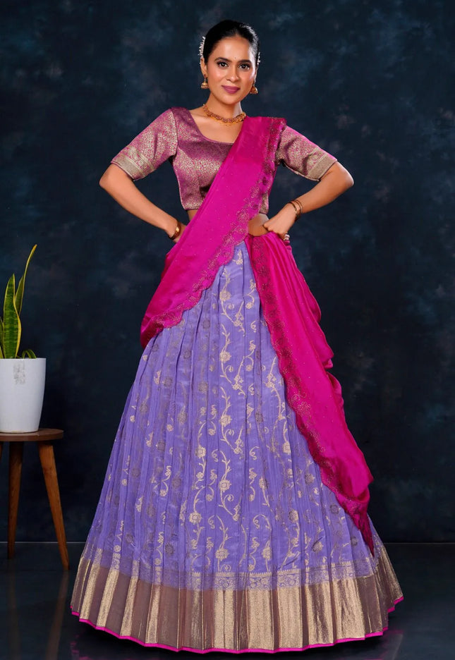 Purple Viscose Silk Lehenga Choli With Zari Work